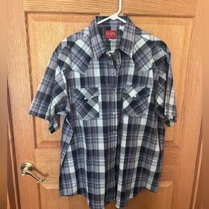 Plains Western wear blue plaid pearl snap shirt